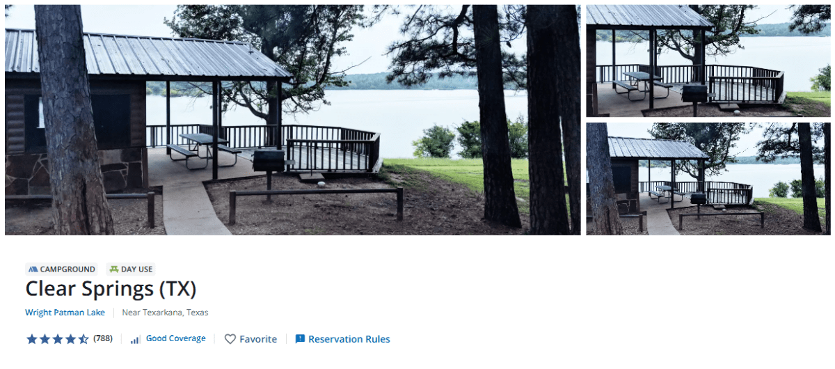 Clear Springs campground listing on the recreation.gov website.