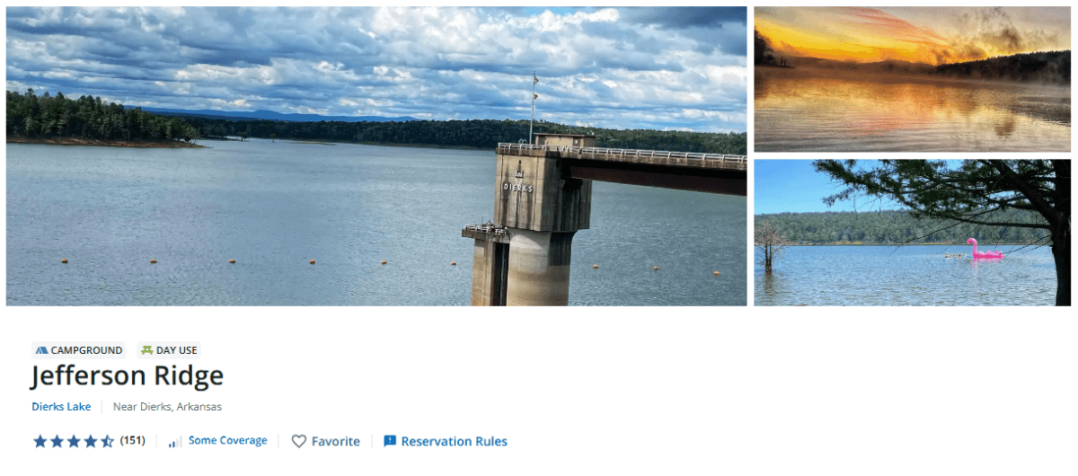 Jefferson Ridge campground listing on the recreation.gov website.