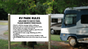 a sign displaying the RV campground rules