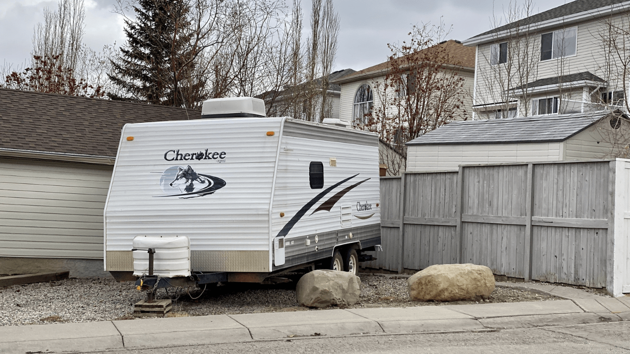 a camper parked on private property