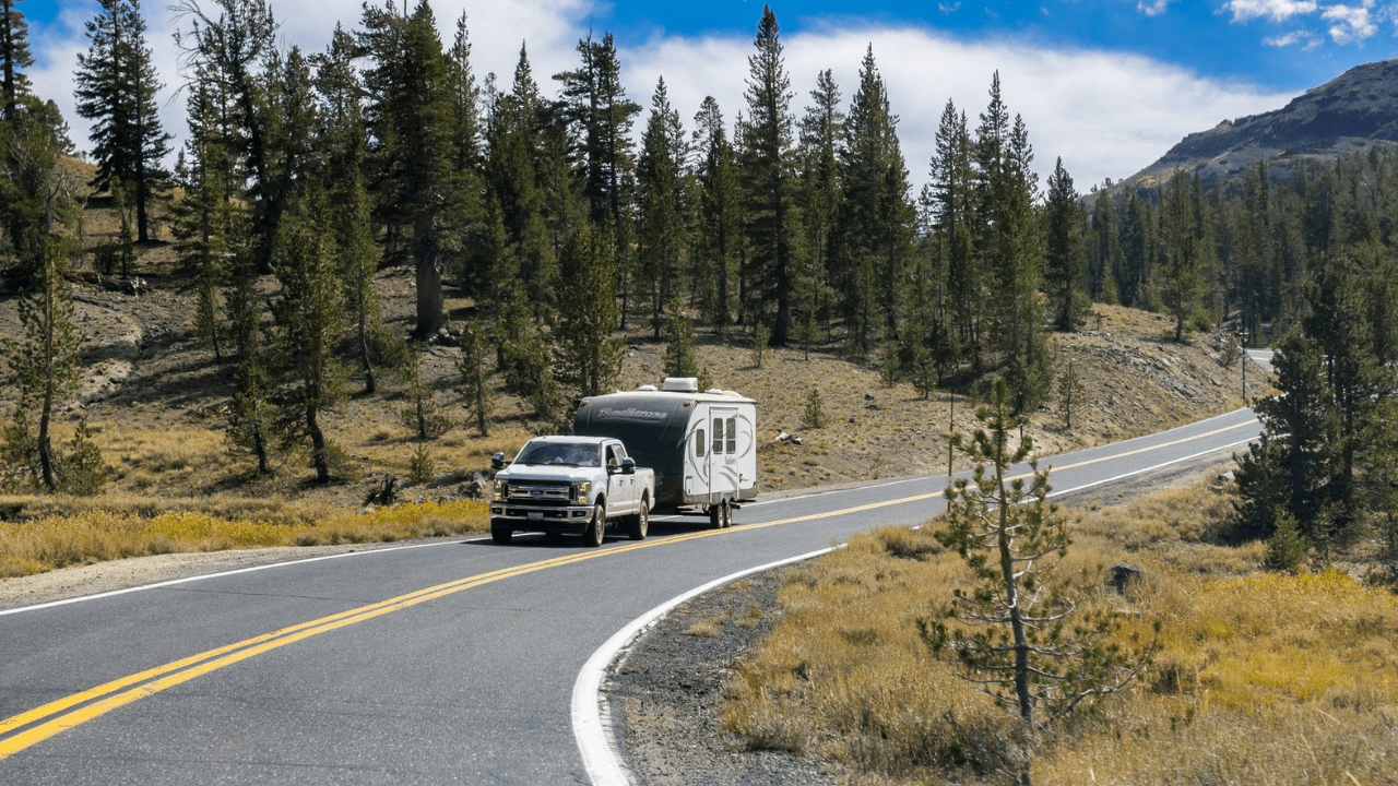 Ford F-Series Super Duty pickup pulling a travel trailer