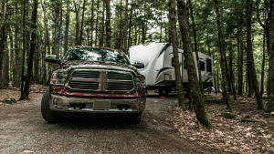 Truck backing in a travel trailer