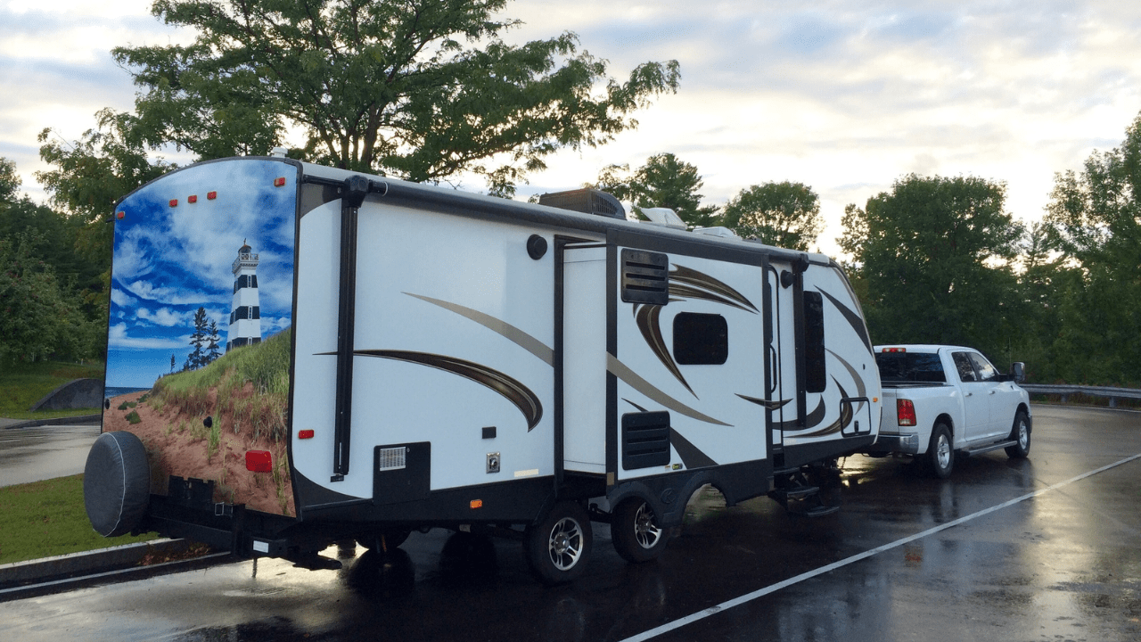 Truck pulling a travel trailer