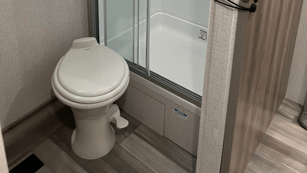 A camper toilet and shower