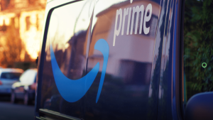 Amazon delivery van with the prime logo on the side