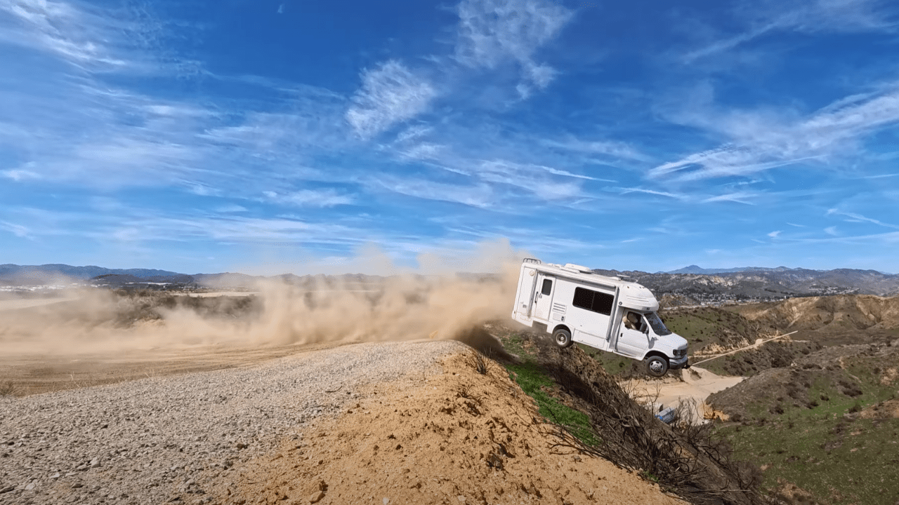 RV driving off cliff
