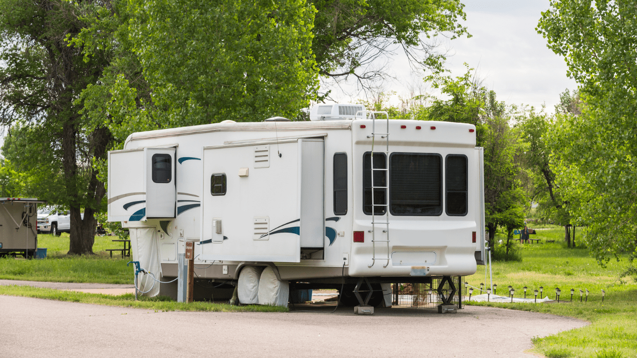 RV set up at a campsite
