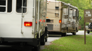 A line of RVs waiting to dump their tanks