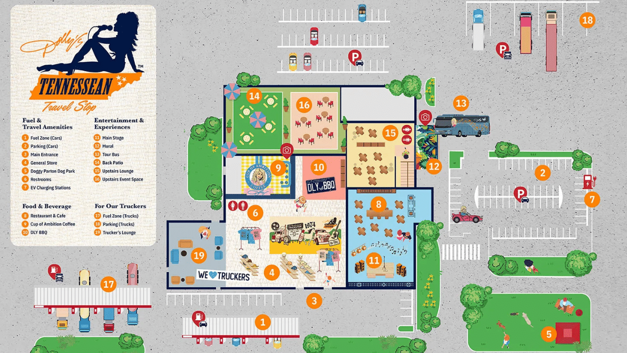 Downloadable map from Dolly Partons Travel Stop Website