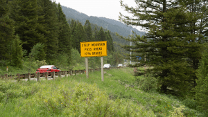 Sign warning drivers of Teton Pass