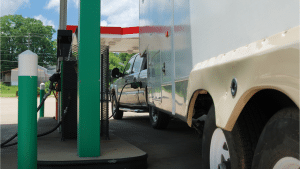 A truck fueling up with diesel