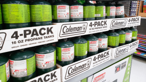 A view of several Coleman 16 oz. propane tanks