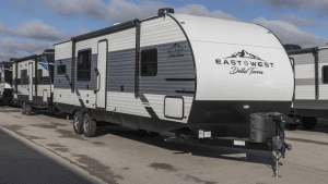 East To West Della Terra Travel Trailer. East To West is part of the Forest River RV family and a subsidiary of Berkshire Hathaway