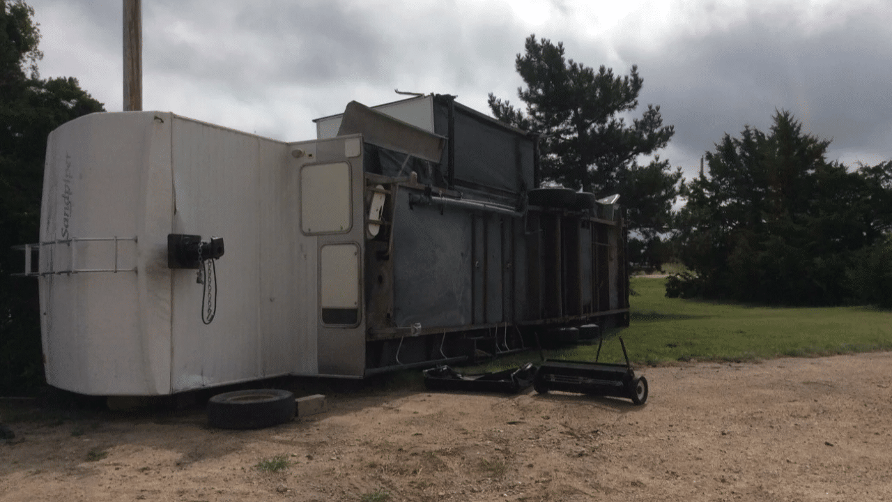 A flipped camper in Graham County Kansas