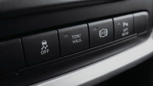 The tow haul mode button in a pickup truck